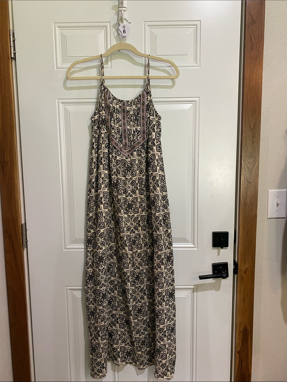 Maurices Cream and Black Boho Printed Maxi Dress